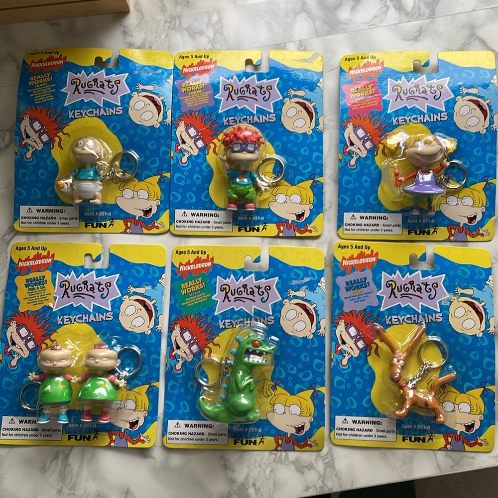 Complete Set of 6 Vintage 1997 Nickelodeon Rugrats Keychains Basic Fun - New NIP